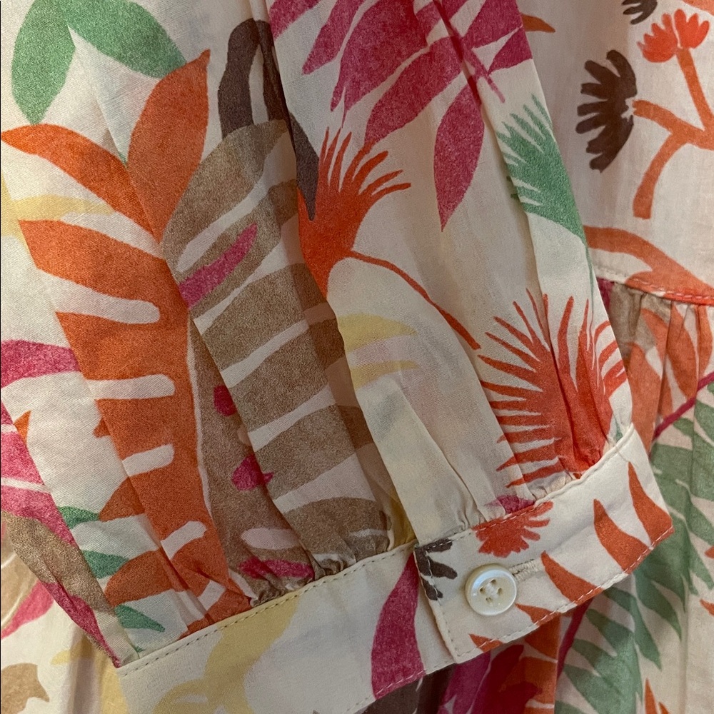 J. McLaughlin Button Front Tiered‎ Midi Dress Tropical Leaf Tybee Printed NWT S - Picture 10 of 11